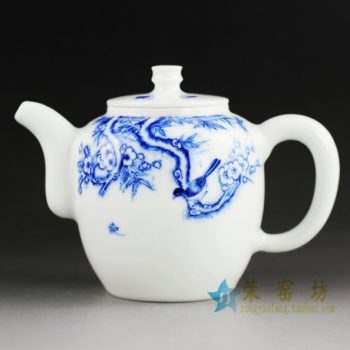14DR61手绘青花花鸟图茶壶 泡茶壶
