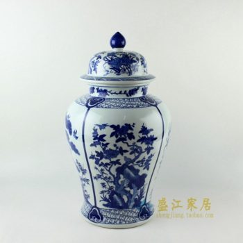 RYJF59手绘青花花鸟屏画 将军罐 盖罐 储物罐