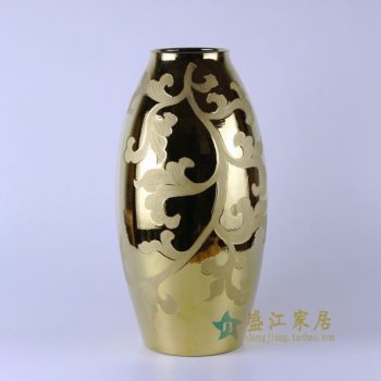 RYNQ169 颜色釉金色刻纹花卉莲子瓶 花瓶