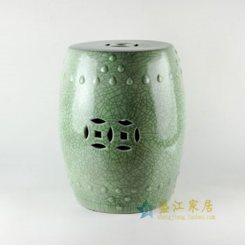 RYYV03 手工裂纹釉镂空双钱图瓷凳 凉墩 鼓凳