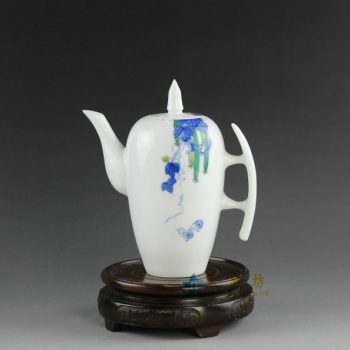 14AS132手绘青花斗彩丝瓜图茶壶 茶具