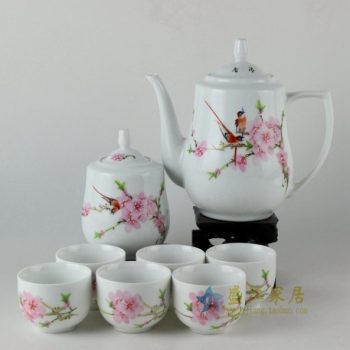 RYDI75 手绘粉彩水点桃花茶具套装