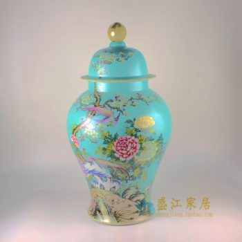 RYHV35 手绘粉彩锦上添花图将军罐 盖罐 储物罐