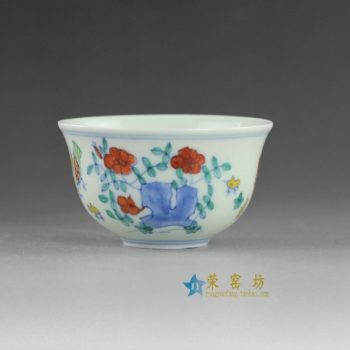 14YM09手绘粉彩花卉图茶碗 汤碗 茶杯