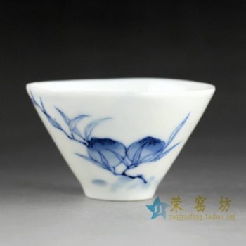 14DR08手绘青花果枝图斗笠杯 茶杯 品茗杯