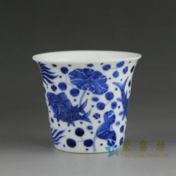 14DR99手绘青花连年有余图茶杯 品茗杯 功夫茶具