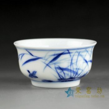 14DR40 手绘青花鸟飞芦苇荡茶杯 品茗杯 功夫茶具