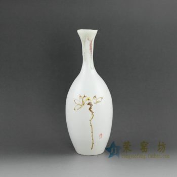 RZEA01手绘亚光釉下彩荷莲图花瓶 花插