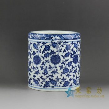 RZDY01 手绘青花缠枝莲笔筒 文房用具