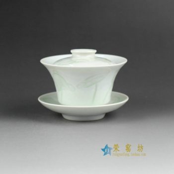 14aa30手绘釉下彩荷莲图盖碗 三才碗 泡茶杯