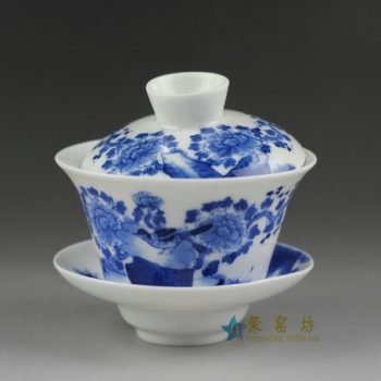 14u131手绘青花花鸟图盖碗 三才碗 泡茶杯