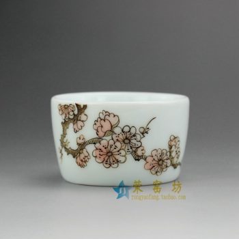 RZEL02 7893手绘粉彩花枝图茶杯 品茗杯 功夫茶杯