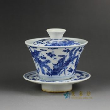 14Z107手绘青花凤舞图盖碗 三才碗 泡茶杯