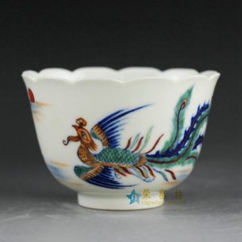 RYLC 手绘青花斗彩丹凤朝阳图茶杯 品茗杯
