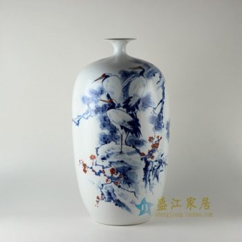RZDN02手绘青花斗彩松鹤延年图冬瓜瓶 花瓶