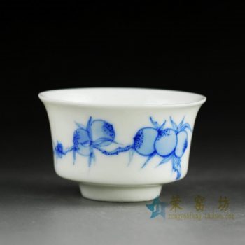 14DR56手绘青花果枝图茶杯 品茗杯 功夫茶具