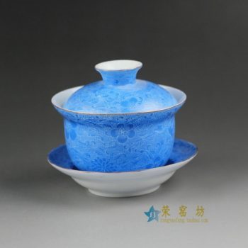 14TN24手工扒花盖碗 三才碗 泡茶杯