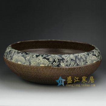 RZER01-A 8318手工颜色釉刻纹花卉花盆 花缸