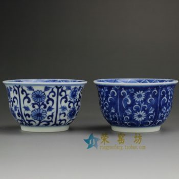 14DR151 8123青花花卉图茶杯 品茗杯 功夫茶具 尺寸： 口径 7.5厘米 高 4.4厘米 容量 80毫升