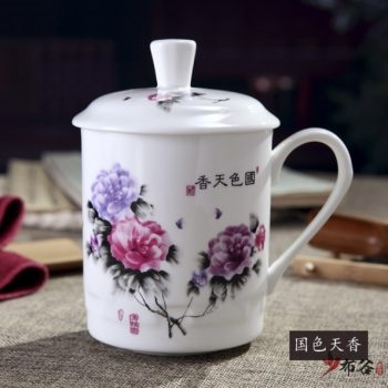 CBDI43-M-33手工高档骨瓷青花斗彩国色天香图文茶杯 品茗杯 老板杯尺寸 高15cm口径9cm容量550m