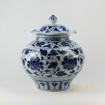 RZEZ02-A 9367手工青花缠枝花卉纹盖罐 储物罐 尺寸 ： 口径 18.3厘米 肚径 34.2厘米 高 39.6厘米