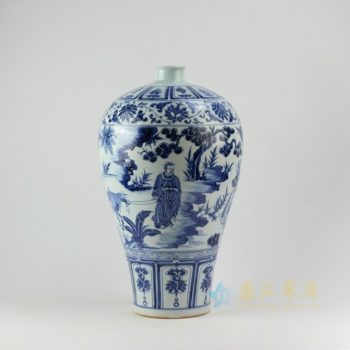 RZEZ14 9488手工青花风景人物图梅瓶 花瓶 花插 尺寸： 口径 5.5厘米 肚径 25.5厘米 高 43.8厘米