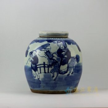 RZEY01 9266仿古青花麒麟送子图盖罐 储物罐 尺寸: 口径 10.8厘米 肚径 28.5厘米 高 29.8厘米