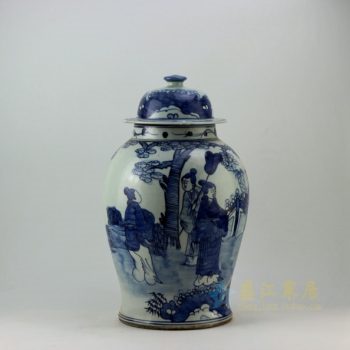 RZEY05 9289仿古青花人物风景画盖罐 将军罐 储物罐 尺寸: 口径 14.3厘米 肚径 25.8厘米 高 44.5厘米