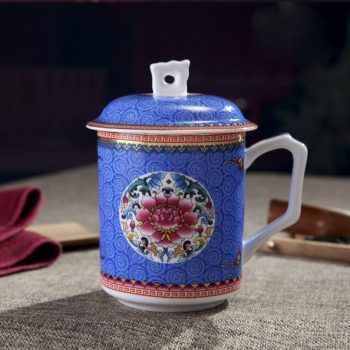 手工高档骨瓷珐琅彩团花屏画茶杯 品茗杯 老板杯尺寸：高15/11cm 口径 11cm 容量 550ml