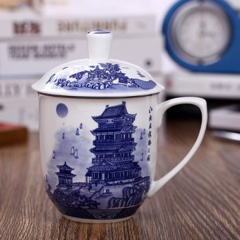 CBDI40-A-01手工高档骨瓷将军杯 青花滕王阁图茶杯 品茗杯 大号老板杯尺寸：高 17cm 净高 12cm 口径 11cm 容量 850ml 重量 600g