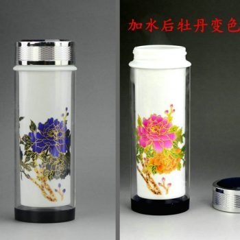 CBAJ04手工水晶玻璃外套变色牡丹养生杯 瓷杯 保温变色杯 旅行杯 尺寸：高 19.3cm 口径 5cm 容量 320cm