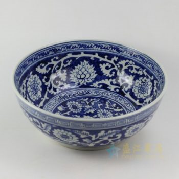RZEZ04 9413仿古青花花卉纹瓷缸 花缸 尺寸: 口径 38.2厘米 高 15厘米
