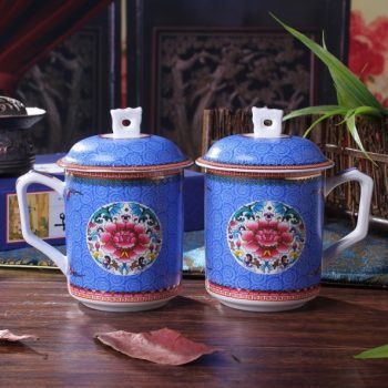 手工高档骨瓷珐琅彩团花屏画茶杯 品茗杯 老板杯尺寸：高15/11cm 口径 11cm 容量 550ml