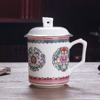 CBDI39-A 127手工高档骨瓷珐琅彩团花屏画茶杯 品茗杯 老板杯尺寸：高15/11cm 口径 11cm 容量 550ml