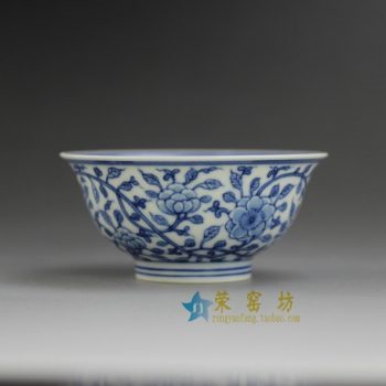 RYBS91敬畏堂全手工茶杯 手绘青花缠枝花卉纹茶杯 品茗杯 茶碗 功夫茶具