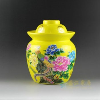 DL98-G 9350黄底黄地青花斗彩泡菜罐 盖罐 储物罐 尺寸