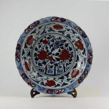 RZEZ09-B 9432仿古青花缠枝花卉图瓷盘 挂盘 赏碟 尺寸： 口径 42厘米 深度 8.8厘米