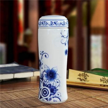 CBAJ02-k手工全瓷青花花卉图茶杯 养生保温杯 旅行杯 尺寸：高 19.8cm 口径 5.6cm 容量 300ml
