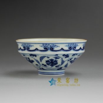 RYBS81 9000敬畏堂全手工手绘青花缠枝花卉纹茶杯 茶碗 汤碗 功夫茶具 尺寸: 口径 8厘米 高 4.1厘米 容量 65毫升