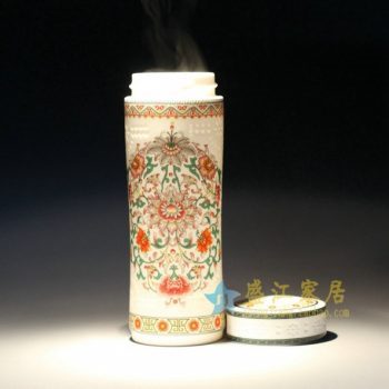 CBAK01-A 01h19.5w7k5.5cc350手绘粉彩缠枝莲团花屏画刻纹茶杯 保温杯 旅行杯