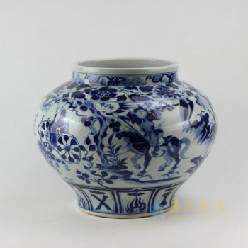 RZEZ02-E 9390仿古青花鬼谷出山图瓷坛 储物罐 尺寸：口径 21厘米 肚径 36厘米 高29厘米