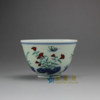 RYJI09 8063手工青花斗彩茶杯 品茗杯 功夫茶具 尺寸：口径 7.3厘米 高 4.6厘米 容量 90毫升