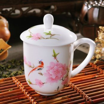 CBDI33-E-03手工高档骨瓷景式杯 粉彩水点桃花茶杯 品茗杯 老板杯尺寸：高15/11cm 口径 11cm 容量 550ml