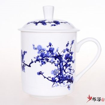 CBDI43-Z-01手工高档骨瓷青花桃花盛开图茶杯 品茗杯 老板杯尺寸 高15cm口径9cm容量550ml