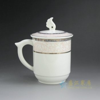 CBAG03-A 9178新骨瓷金边花卉纹带盖茶杯 品茗杯 办公杯 老板杯 尺寸： 口径 8.3厘米 盖径 9.5厘米 高 14.2厘米 容量 400毫升