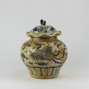 RZEZ08 9454仿古青花凤凰穿花纹盖罐 储物罐 尺寸：口径 13.8厘米 肚径 24.5厘米 高 29.5厘米