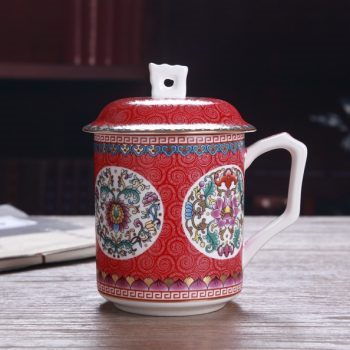 手工高档骨瓷珐琅彩团花屏画茶杯 品茗杯 老板杯尺寸：高15/11cm 口径 11cm 容量 550ml