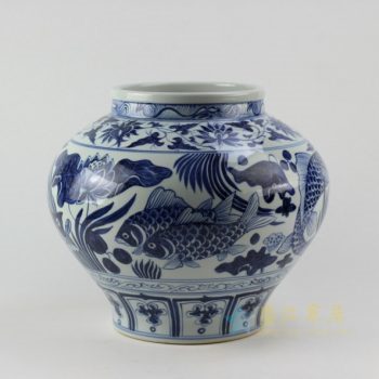 RZEZ02-C 9385仿古 青花荷塘游鱼图瓷坛 储物罐 尺寸：口径 18厘米 肚径 33.2厘米 高40.2厘米