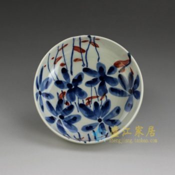 RYEW21-D 8965手工青花水草花卉图小碟 茶碟 尺寸： 口径 11.8厘米 高 4.6厘米 容量 200毫升