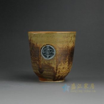 RYCR05 9166陶泥团花图茶杯 品茗杯 功夫茶具 尺寸：口径7.6厘米 高 7.8厘米 容量 180毫升